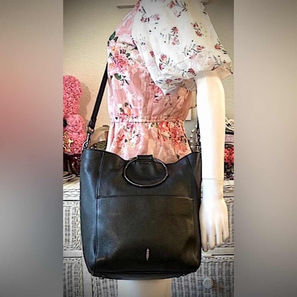 Thacker NYC pebble grain leather 2 Way crossbody or Satchel bag in black color